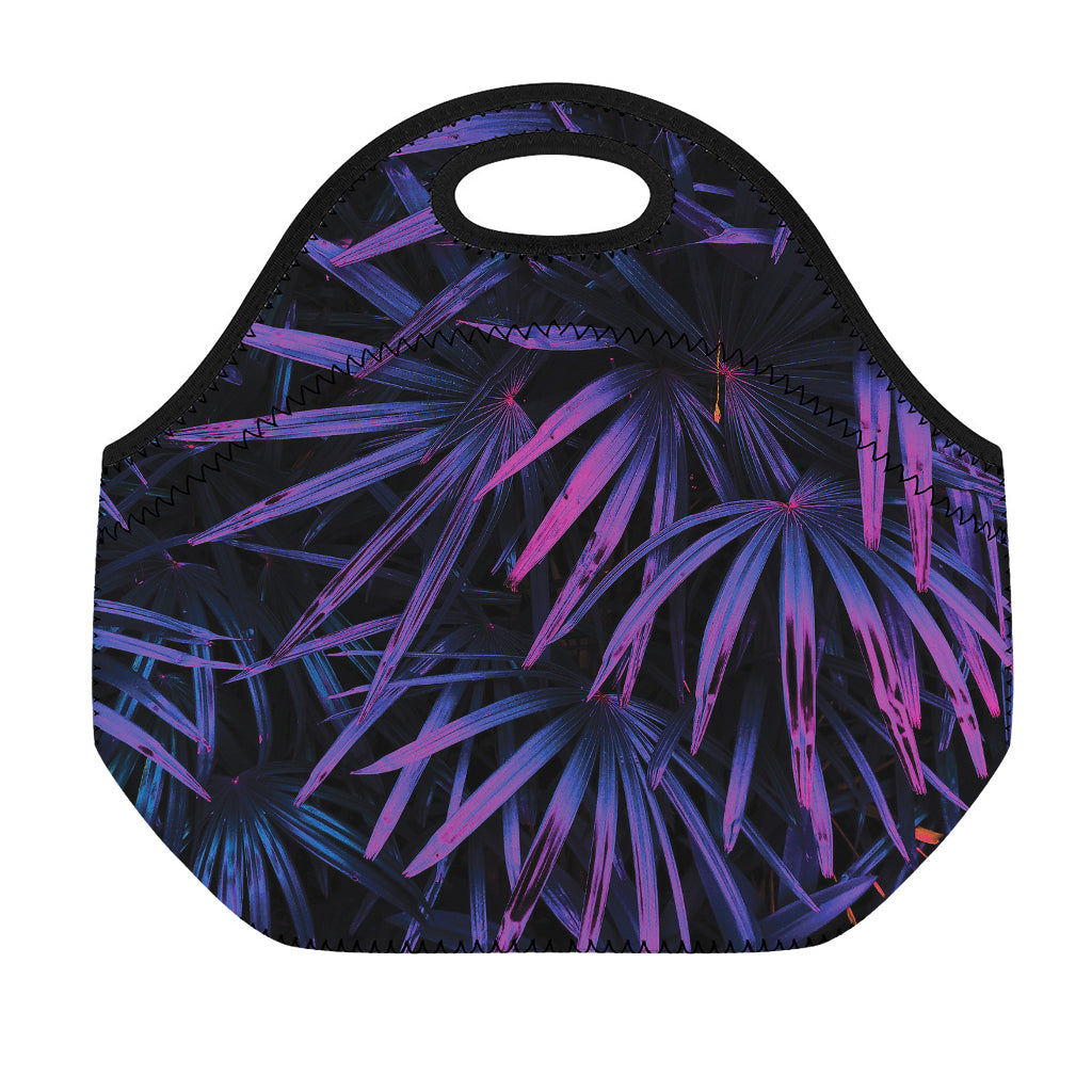 Violet Tropical Leaves Print Neoprene Lunch Bag
