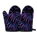 Violet Tropical Leaves Print Oven Mitts