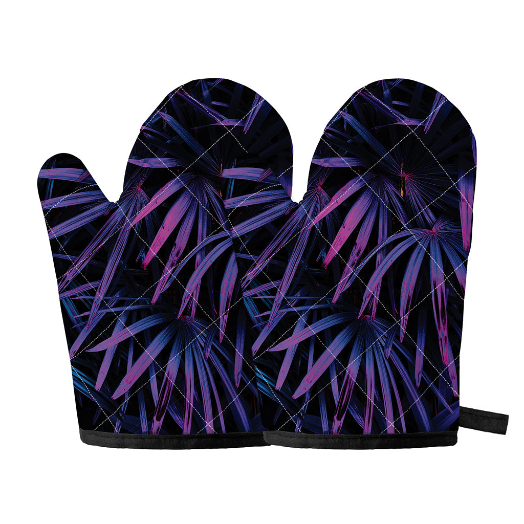 Violet Tropical Leaves Print Oven Mitts
