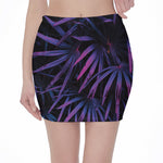 Violet Tropical Leaves Print Pencil Mini Skirt