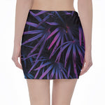 Violet Tropical Leaves Print Pencil Mini Skirt