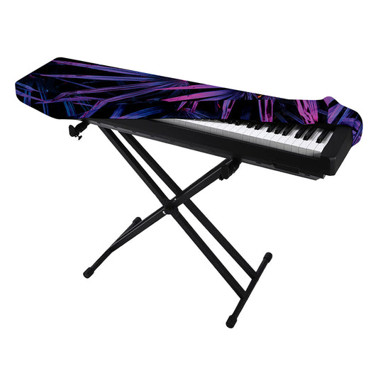 Violet Tropical Leaves Print Piano Keyboard Cover
