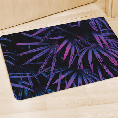 Violet Tropical Leaves Print Polyester Doormat