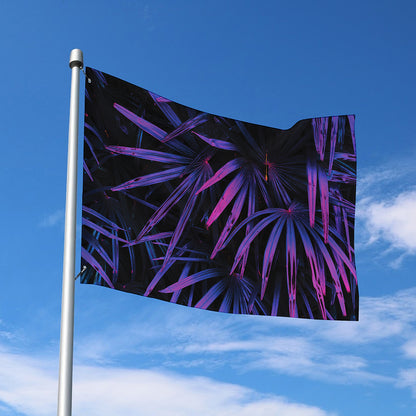 Violet Tropical Leaves Print Polyester Flag
