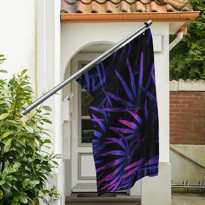 Violet Tropical Leaves Print Polyester Flag