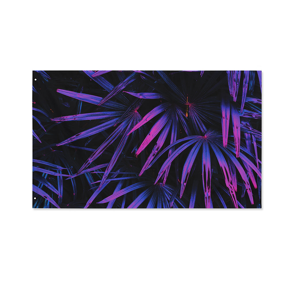Violet Tropical Leaves Print Polyester Flag