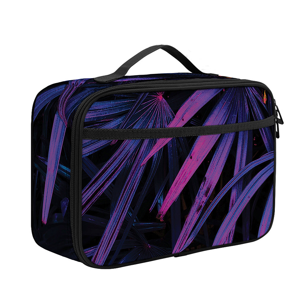 Violet Tropical Leaves Print Portable Lunch Bag