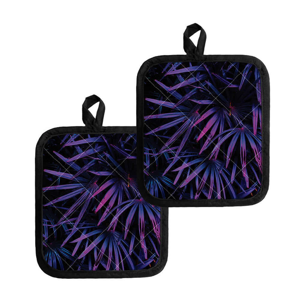 Violet Tropical Leaves Print Pot Holders
