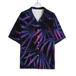 Violet Tropical Leaves Print Rayon Hawaiian Shirt