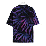 Violet Tropical Leaves Print Rayon Hawaiian Shirt