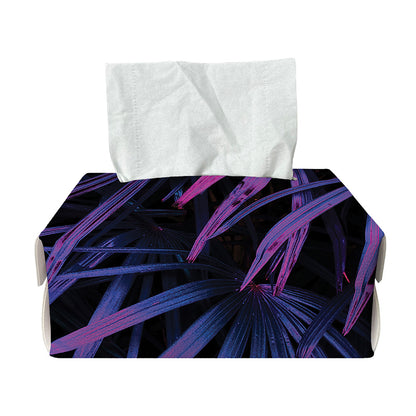 Violet Tropical Leaves Print Rectangle Tissue Box Cover