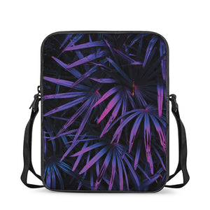 Violet Tropical Leaves Print Rectangular Crossbody Bag