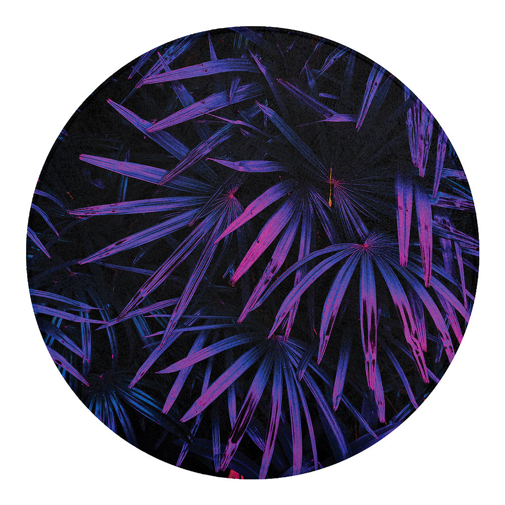 Violet Tropical Leaves Print Round Blanket