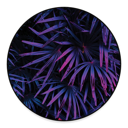 Violet Tropical Leaves Print Round Floor Mat