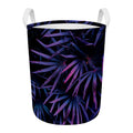 Violet Tropical Leaves Print Round Laundry Basket