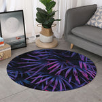 Violet Tropical Leaves Print Round Rug