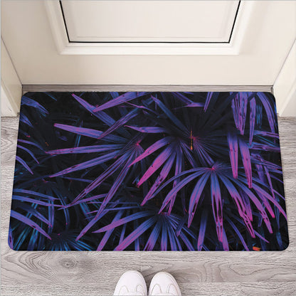 Violet Tropical Leaves Print Rubber Doormat