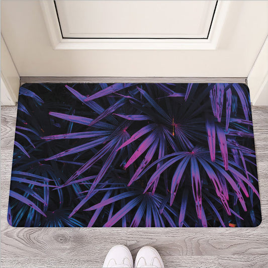 Violet Tropical Leaves Print Rubber Doormat