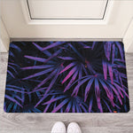 Violet Tropical Leaves Print Rubber Doormat
