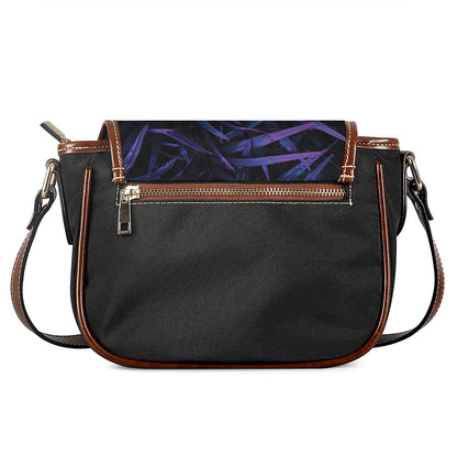 Violet Tropical Leaves Print Saddle Bag