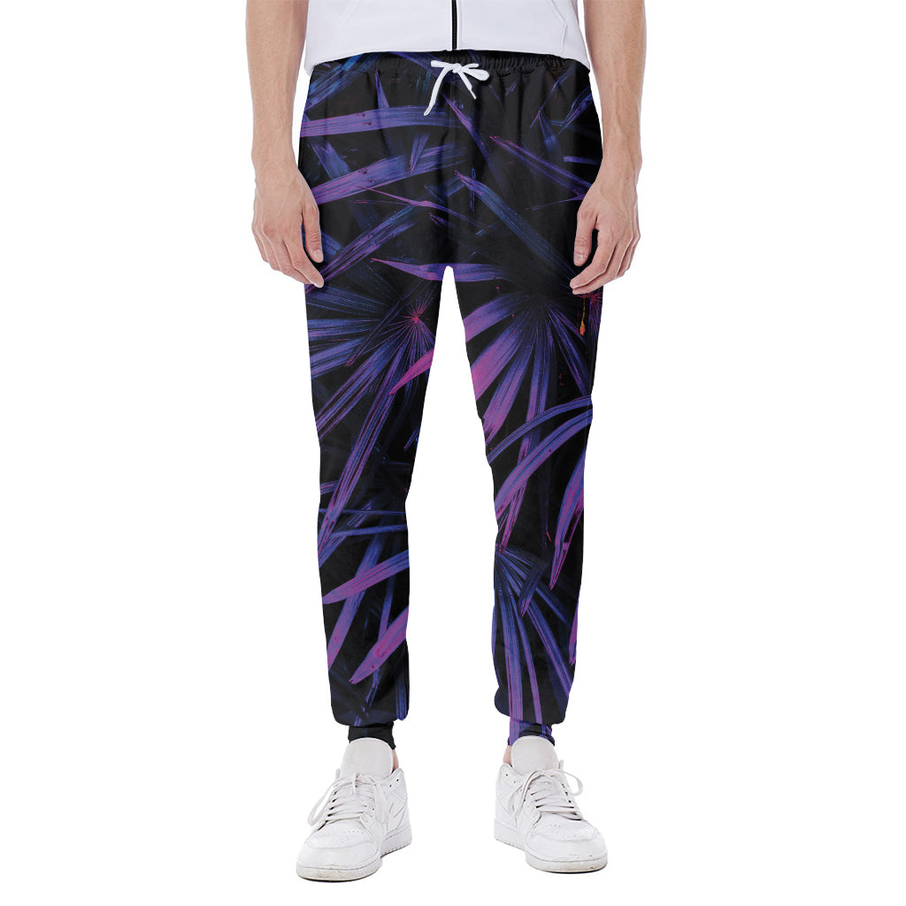 Violet Tropical Leaves Print Scuba Joggers