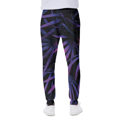 Violet Tropical Leaves Print Scuba Joggers