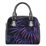Violet Tropical Leaves Print Shoulder Handbag