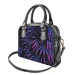 Violet Tropical Leaves Print Shoulder Handbag