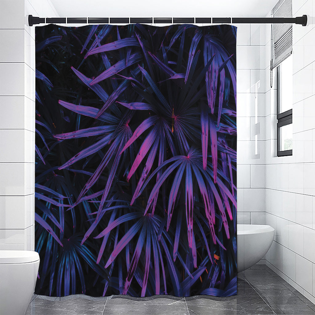 Violet Tropical Leaves Print Shower Curtain