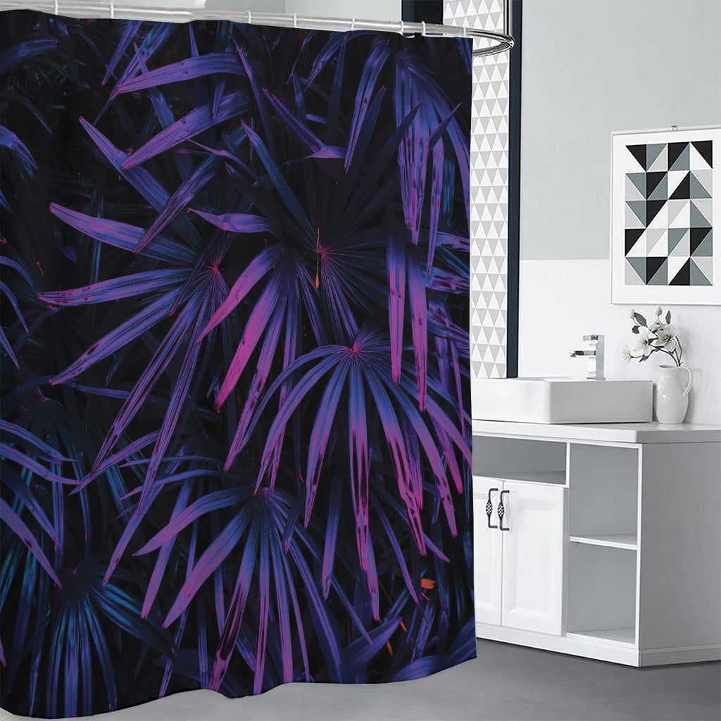 Violet Tropical Leaves Print Shower Curtain