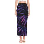 Violet Tropical Leaves Print Side Slit Maxi Skirt