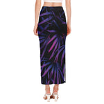Violet Tropical Leaves Print Side Slit Maxi Skirt