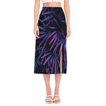 Violet Tropical Leaves Print Side Slit Midi Skirt