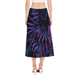 Violet Tropical Leaves Print Side Slit Midi Skirt