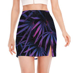 Violet Tropical Leaves Print Side Slit Mini Skirt