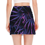 Violet Tropical Leaves Print Side Slit Mini Skirt