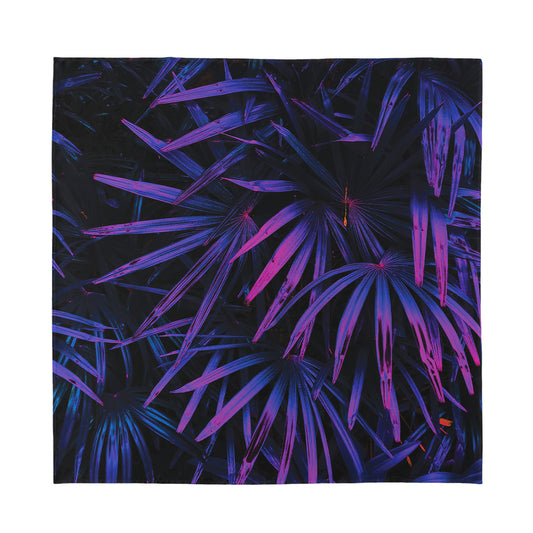 Violet Tropical Leaves Print Silk Bandana