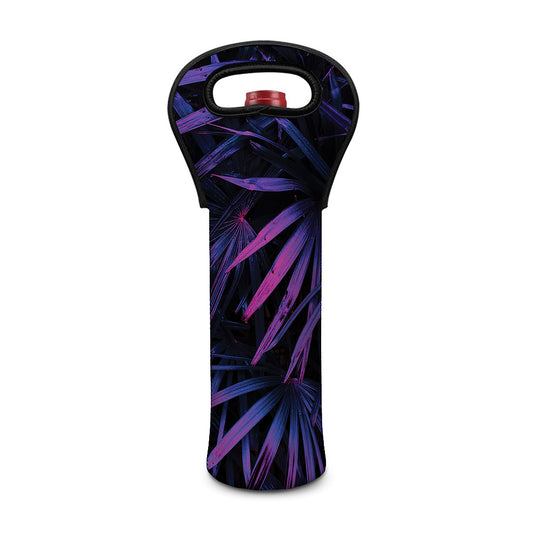Violet Tropical Leaves Print Single Neoprene Wine Tote
