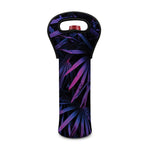 Violet Tropical Leaves Print Single Neoprene Wine Tote