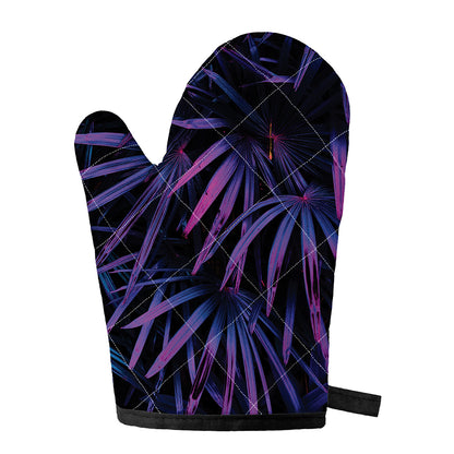 Violet Tropical Leaves Print Single Oven Mitt