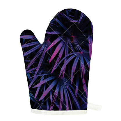 Violet Tropical Leaves Print Single Oven Mitt
