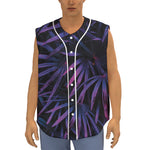 Violet Tropical Leaves Print Sleeveless Baseball Jersey