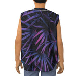Violet Tropical Leaves Print Sleeveless Baseball Jersey