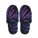 Violet Tropical Leaves Print Slippers