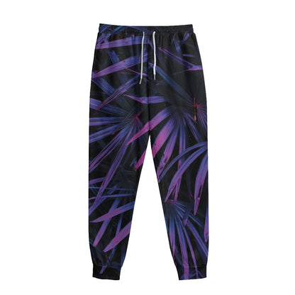 Violet Tropical Leaves Print Sweatpants
