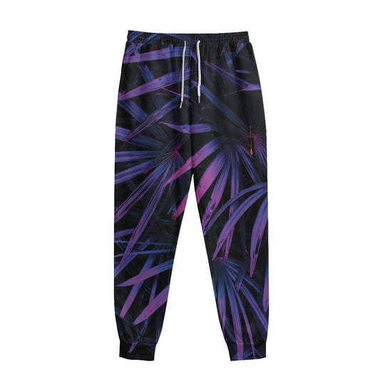 Violet Tropical Leaves Print Sweatpants