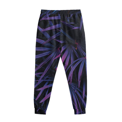 Violet Tropical Leaves Print Sweatpants