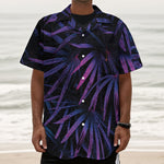 Violet Tropical Leaves Print Textured Short Sleeve Shirt