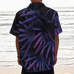 Violet Tropical Leaves Print Textured Short Sleeve Shirt