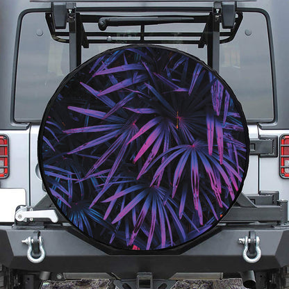 Violet Tropical Leaves Print Tire Cover